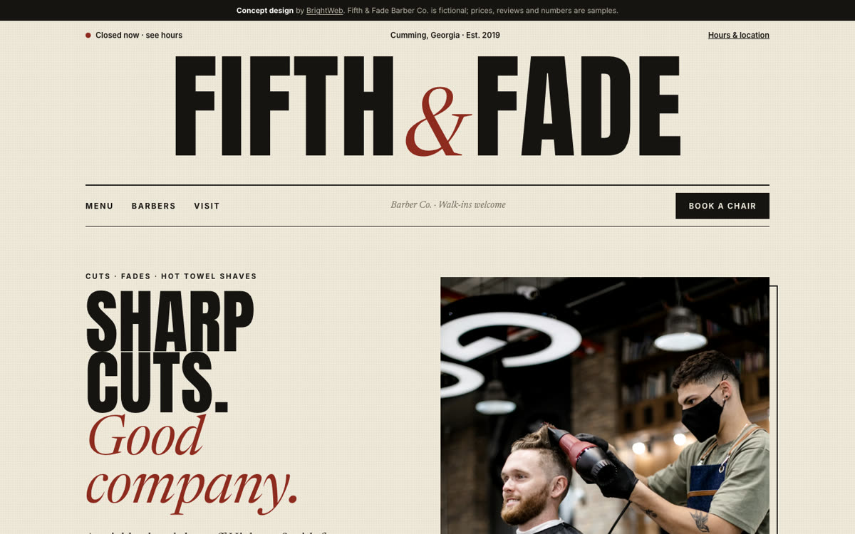 Fifth & Fade Barber Co. demo on a laptop screen