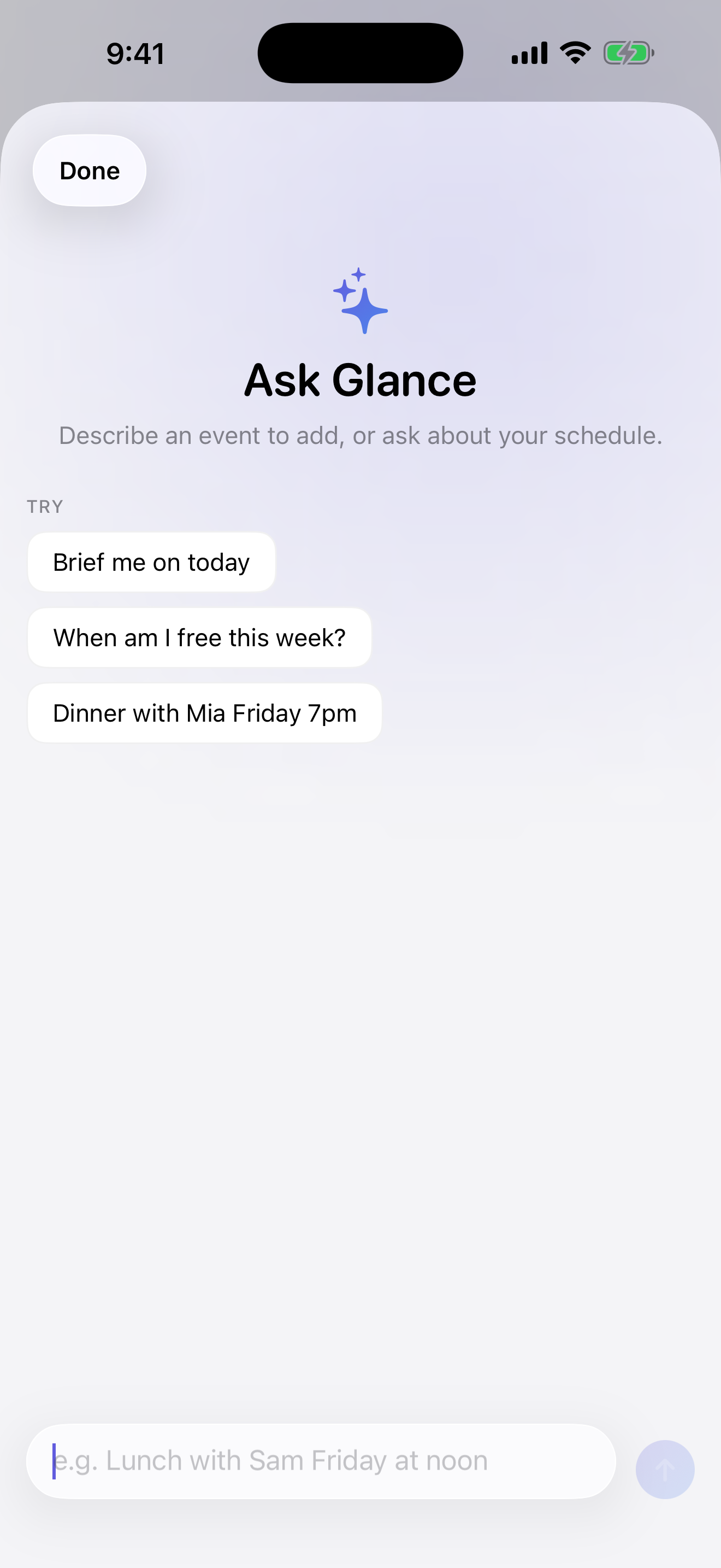 Ask Glance natural-language scheduling assistant