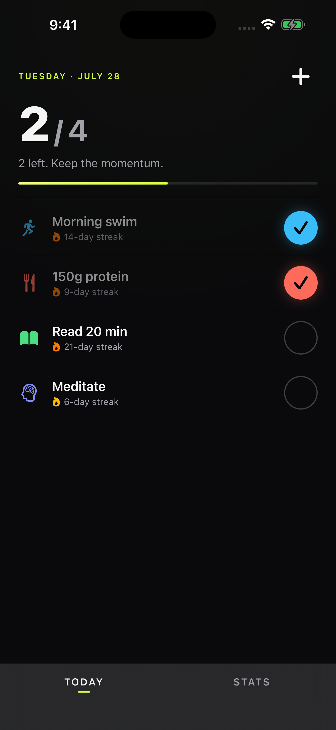 Habit Streak daily check-in with personalized habits